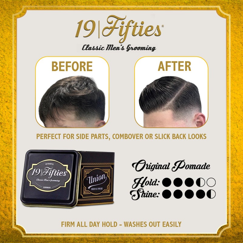 19Fifties Union Original Pomade For Men - 4oz Beautiful Tin | All Day Firm Hold, Easily Washes Out With Water, High Shine & Amazing Scent - Ideal For Pompadours, Side-Part Comb-Overs, & Slick-Back - Image 2